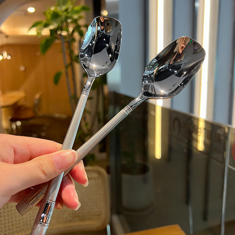 Stainless Steel Adult Soup Drinking Spoon Thickened Long Handle Household Kitchen Seasoning Porridge Spoon Large Spoon