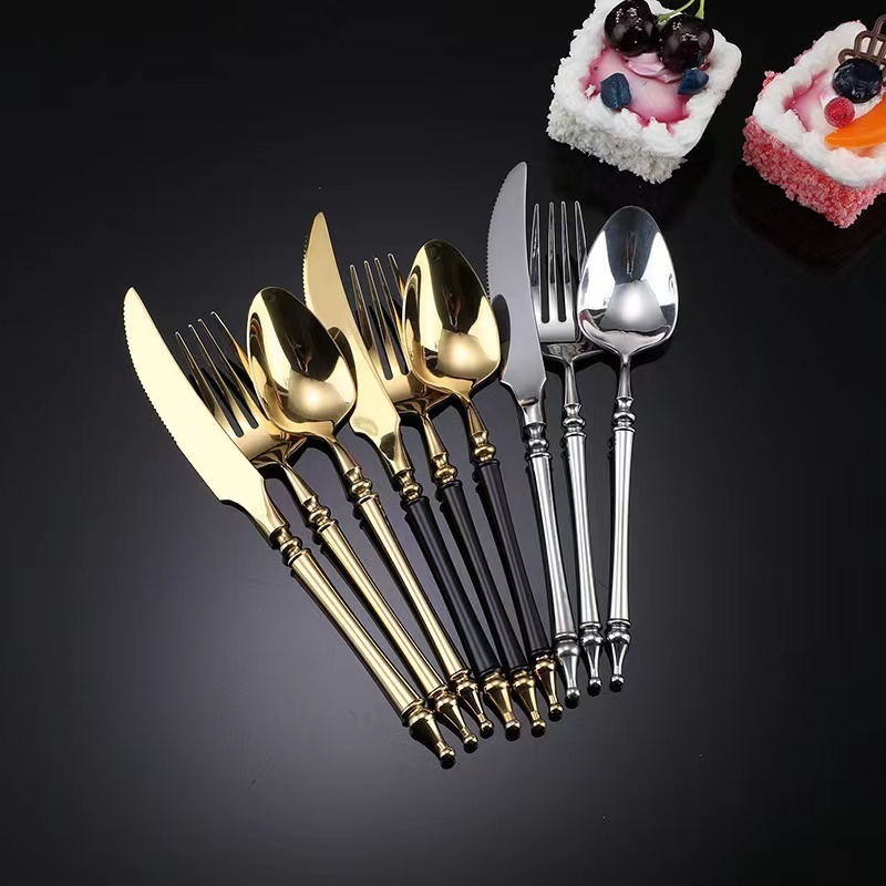 Luxury Wedding Gold Cutlery Set 18 10 Stainless Steel Custom Logo Forks And Spoons Flatware Set