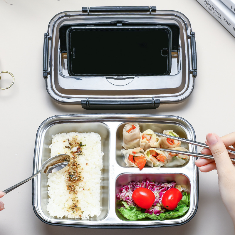 Hot Selling 2024 304 Stainless Steel Lunch Box Student Portable Fresh-Keeping Bento Box Divided Lunch Box Heatable Leak Proof