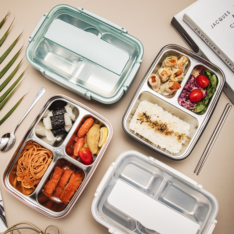 Hot Selling 2024 304 Stainless Steel Lunch Box Student Portable Fresh-Keeping Bento Box Divided Lunch Box Heatable Leak Proof