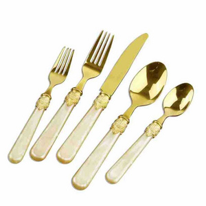 Light Luxury Stainless Steel Cutlery Golden Knife Fork Spoon Upscale Retro Tableware Acrylic Handle Silverware Gift Box Flatware