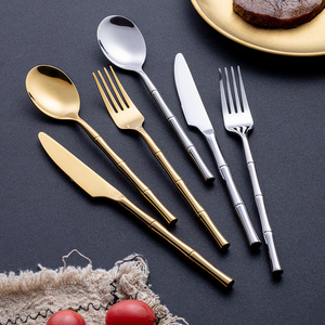 Light Luxury 304 Stainless Steel Tableware Thickening Bamboo Handle Dinnerware Knife Fork Spoon Flatware 5pcs Cutlery Set