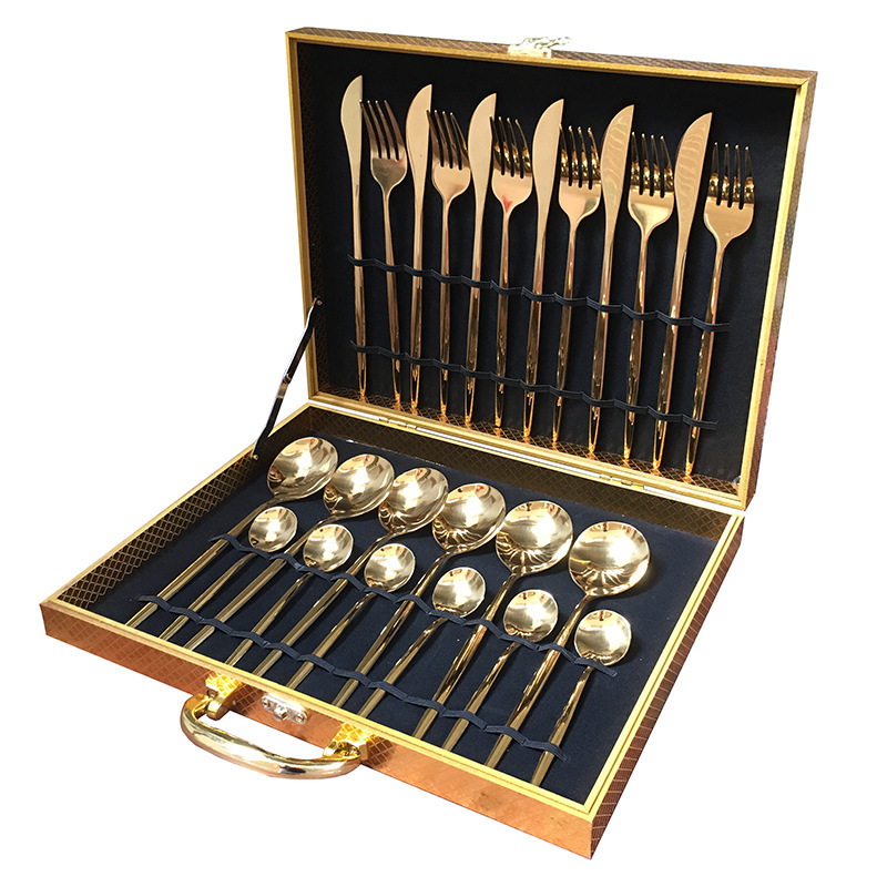 Hot Selling Stainless Steel 24 Piece Color Laguiole Nordic Cutlery Set Golden Knife Fork Spoon Flatware Sets