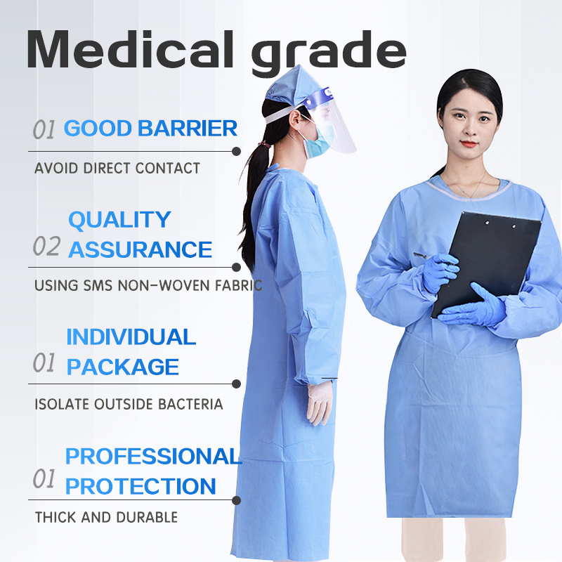 Standard Hospital SMS Surgical Medical Disposable Waterproof Gown Sterile Adult CE Blue Patient EOS EN Dental Gowns