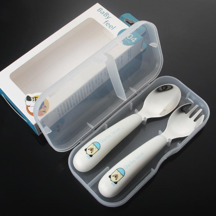 high quality lovely baby fork and spoon set stainless steel 304 baby fork and spoon with pp handle silver baby spoon