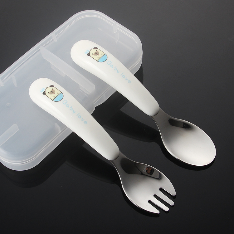 high quality lovely baby fork and spoon set stainless steel 304 baby fork and spoon with pp handle silver baby spoon