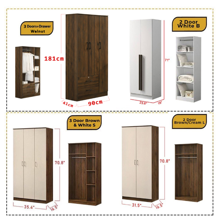 Bedroom Closet 1/2/3/4/5 Doors Wood Wardrobe Cabinet Wardrobe clothes organizer with Drawers