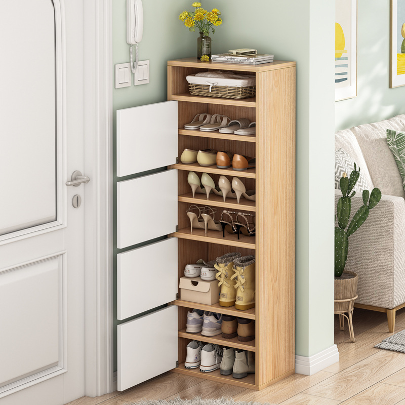 Shoe rack simple door household economical storage room beautiful multi-layer dust narrow tall vertical small shoe cabinet