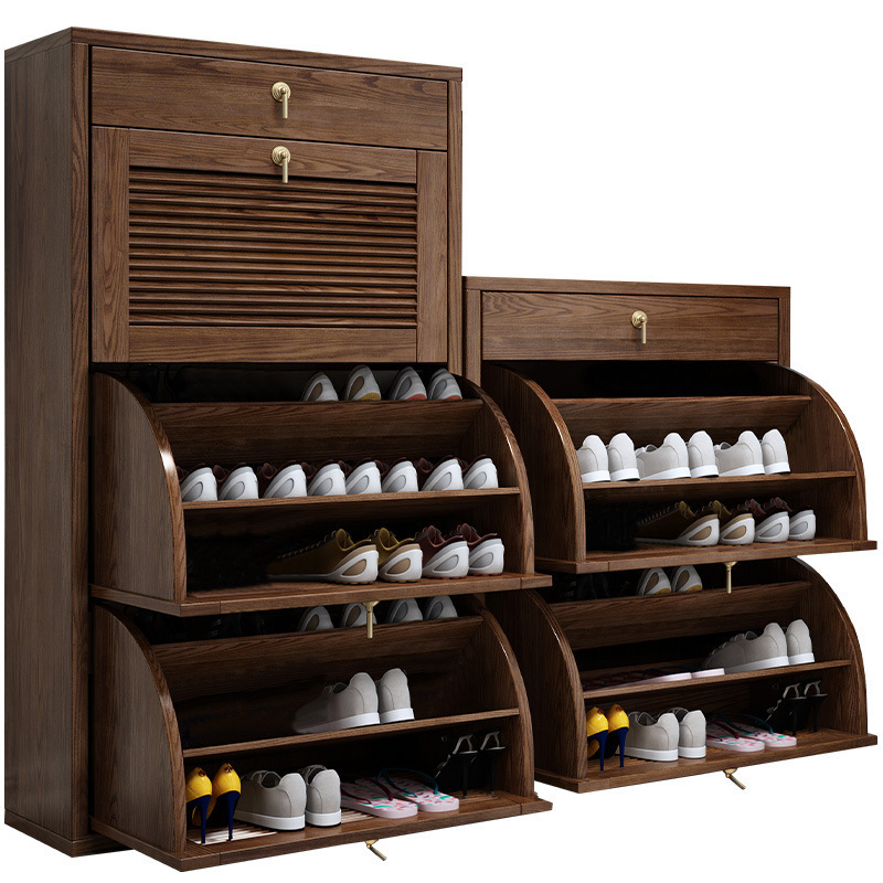 All Solid Ash Wood Ultra-thin Large-capacity Tumbler Simple Household Doorway Shoe Cabinet