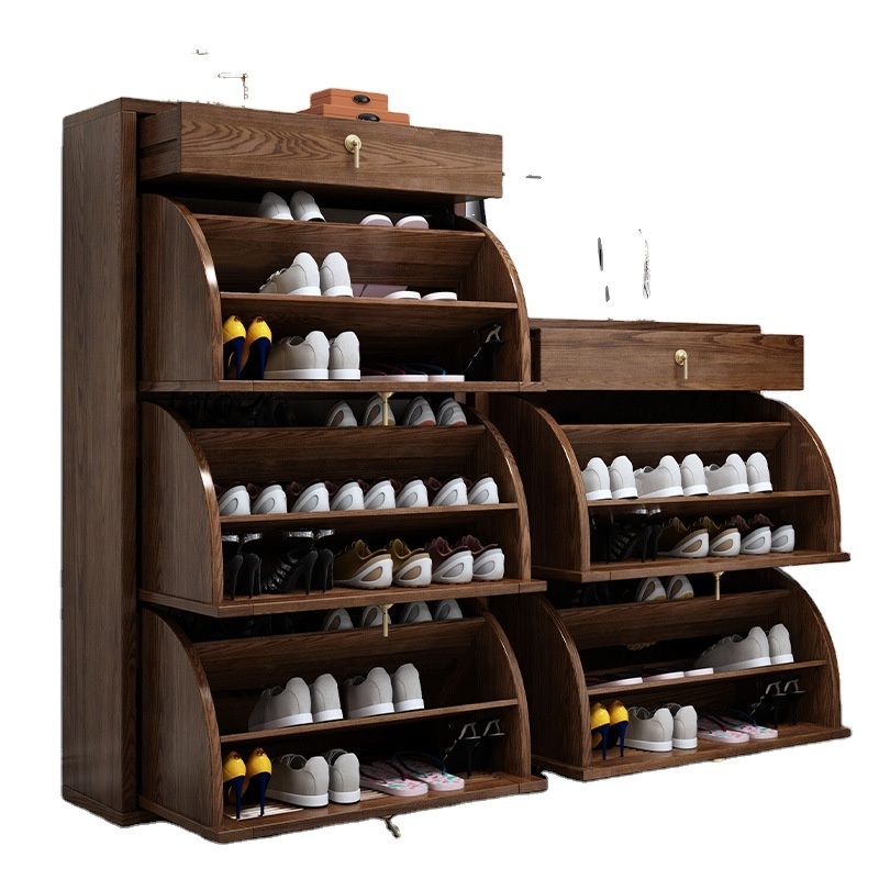 All Solid Ash Wood Ultra-thin Large-capacity Tumbler Simple Household Doorway Shoe Cabinet