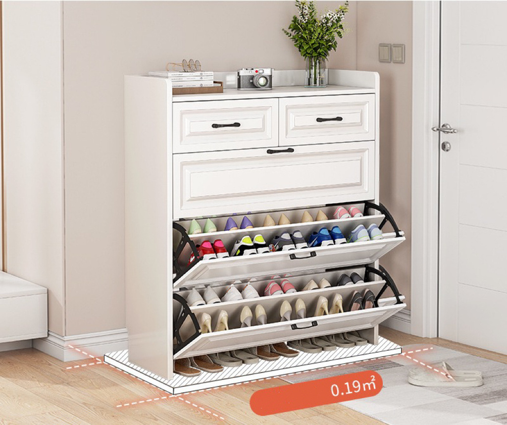 Modern Simple Ultra-thin Household White Tumbler Shoe Cabinet with Drawers for Living Room