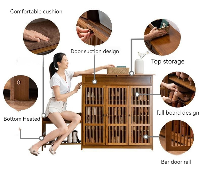 Factory direct bamboo shoe cabinet Family door locker Dustproof simple shoe rack household multi-layer economical shoe cabinet