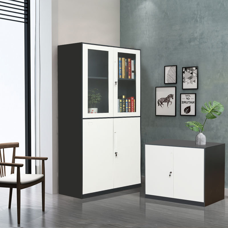 Office Narrow Side Tin Cabinet File Data Archives Steel Short Cabinet with Lock and Drawer 4 Doors filing cabinets