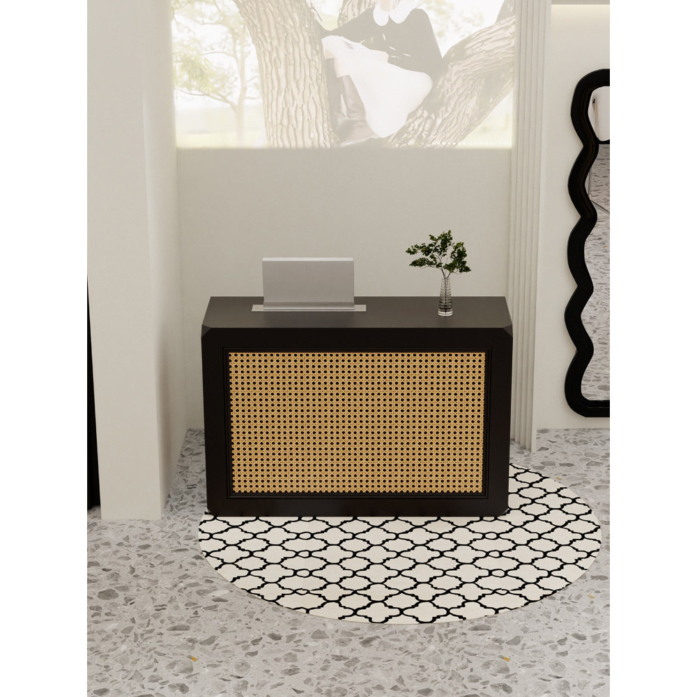 Popular Rattan Woven Black Cashier Clothing Store Retro Simple Modern Cabinet Barbershop Painted Bar Reception Desk