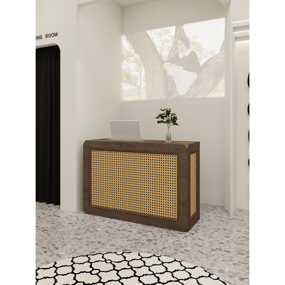 Popular Rattan Woven Black Cashier Clothing Store Retro Simple Modern Cabinet Barbershop Painted Bar Reception Desk