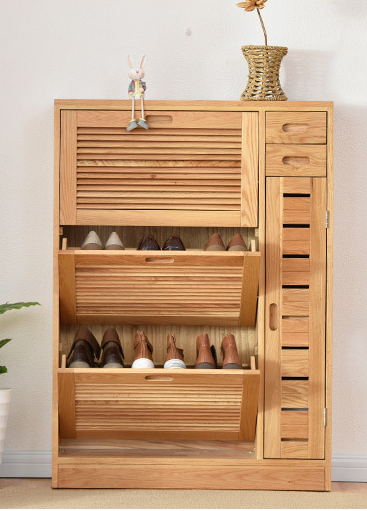 Modern White Oak Ultra-thin Large Capacity Rotating Shoe Cabinet Storage Wholesale