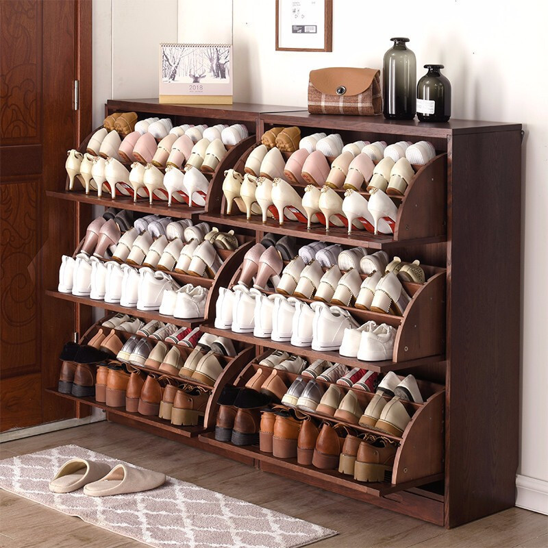 Modern White Oak Ultra-thin Large Capacity Rotating Shoe Cabinet Storage Wholesale