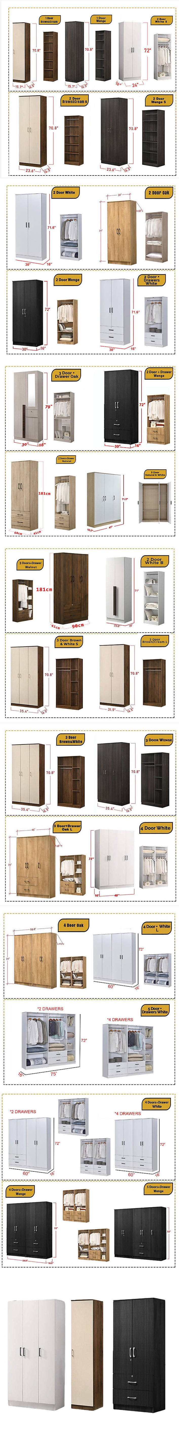 Bedroom Closet 1/2/3/4/5 Doors Wood Wardrobe Cabinet Wardrobe clothes organizer with Drawers