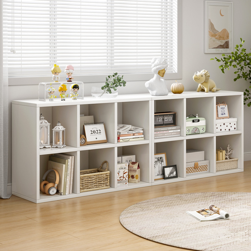 Wooden Bookcase Partition Wall Cabinet Separation Bookshelf with Open Cubbies Free Standing Storage Unit Storage Cabinet