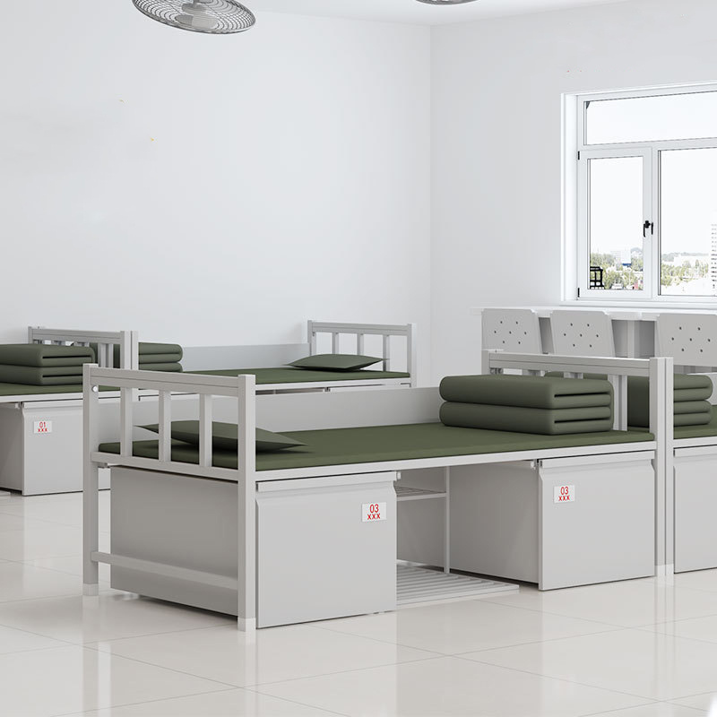 Wholesale single bed thickened steel plate school dormitory storage cabinet bunk beds double janitorial iron beds