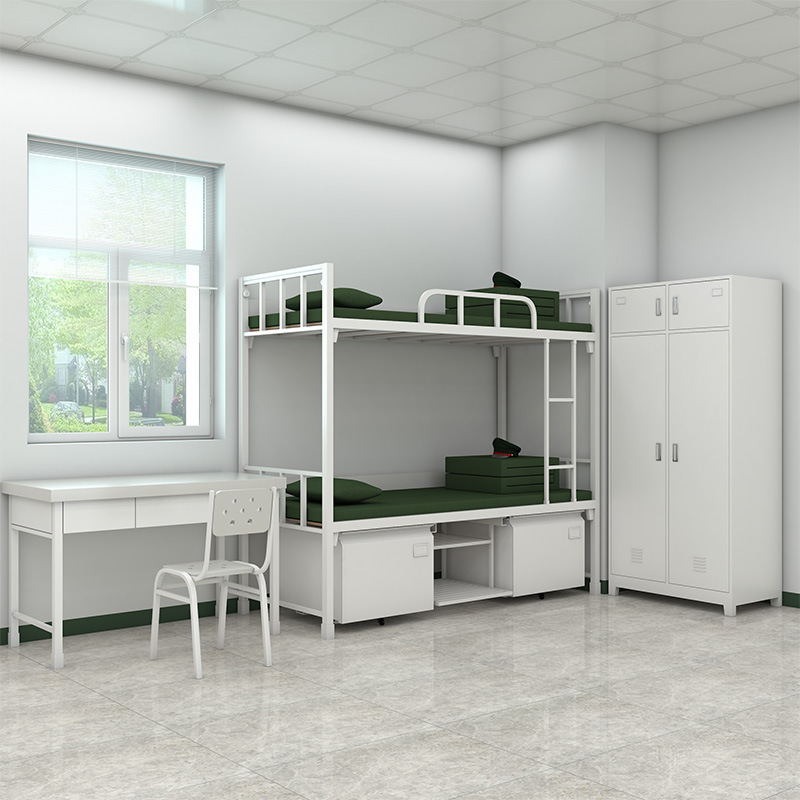 Wholesale single bed thickened steel plate school dormitory storage cabinet bunk beds double janitorial iron beds