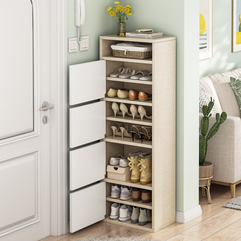 Shoe rack simple door household economical storage room beautiful multi-layer dust narrow tall vertical small shoe cabinet