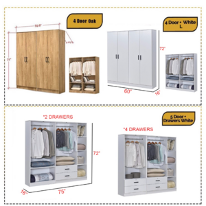 Bedroom Closet 1/2/3/4/5 Doors Wood Wardrobe Cabinet Wardrobe clothes organizer with Drawers