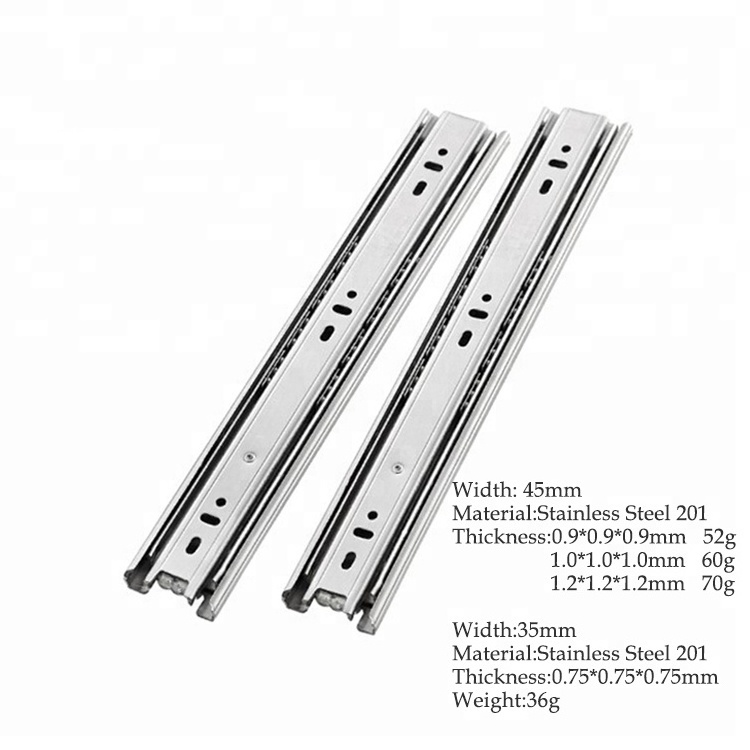 3 Fold Stainless Steel 201 Drawer Slides/Full Extension SS Ball Bearing Telescopic Channel Slider For Table /Tool Box In India