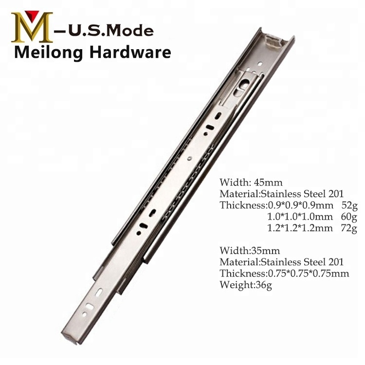 Hot Sale Triple Extension Stainless Steel 201 Ball Bearing Telescopic Channel Drawer Slide/ Heavy Duty SS Cabinet Sliding Rail