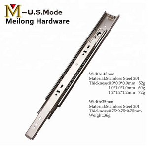 Hot Sale Triple Extension Stainless Steel 201 Ball Bearing Telescopic Channel Drawer Slide/ Heavy Duty SS Cabinet Sliding Rail