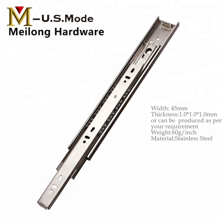 Hot Sale Triple Extension Stainless Steel 201 Ball Bearing Telescopic Channel Drawer Slide/ Heavy Duty SS Cabinet Sliding Rail