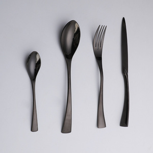 Luxury Mirror Black Flatware Knife Fork Spoon Teaspoon Silverware Stainless Steel 4Pcs Cutlery Set For Restaurant