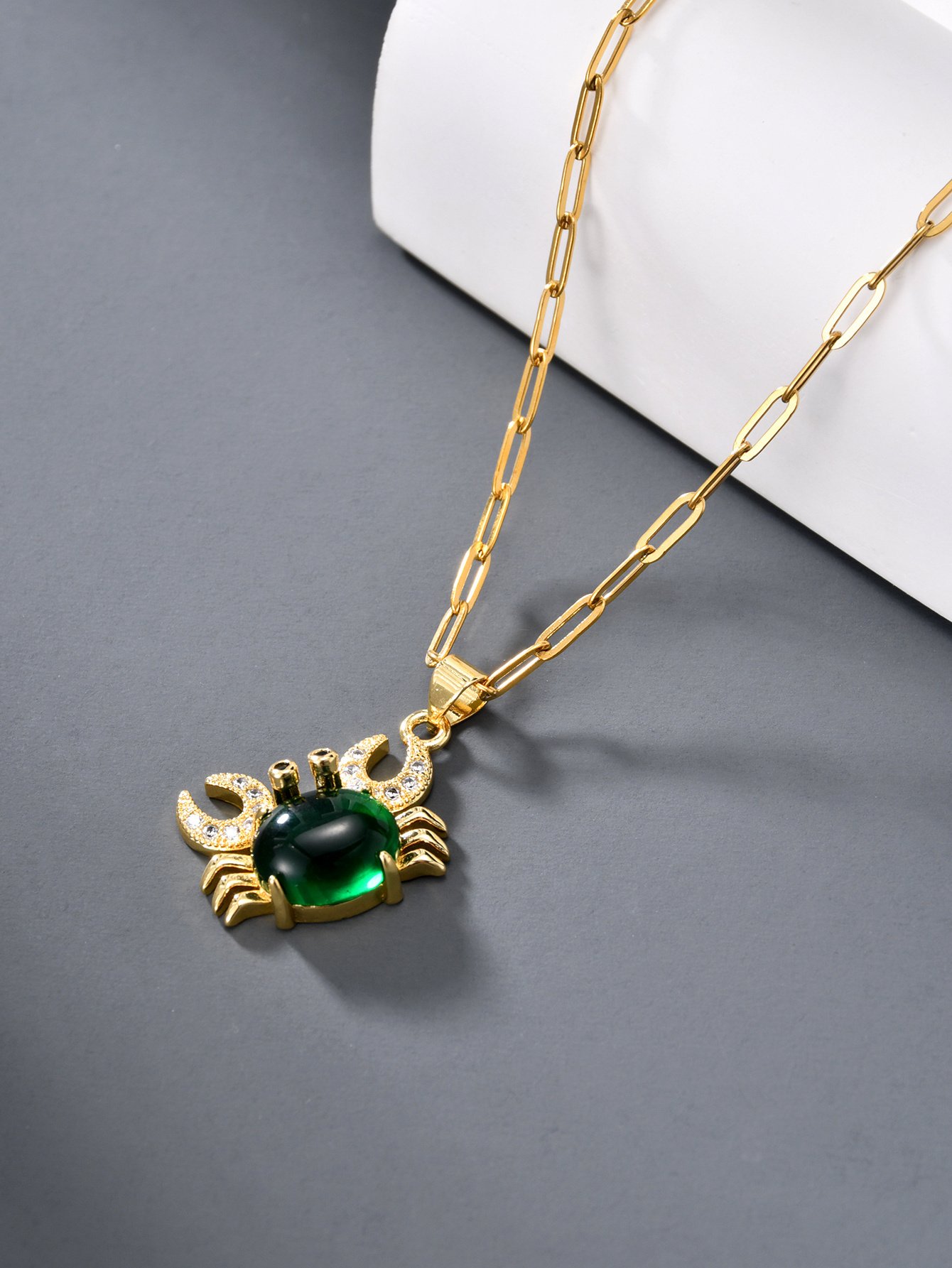 Copper Zircon Green Crab Necklace for Women Girls Gold Plated Chain Necklaces