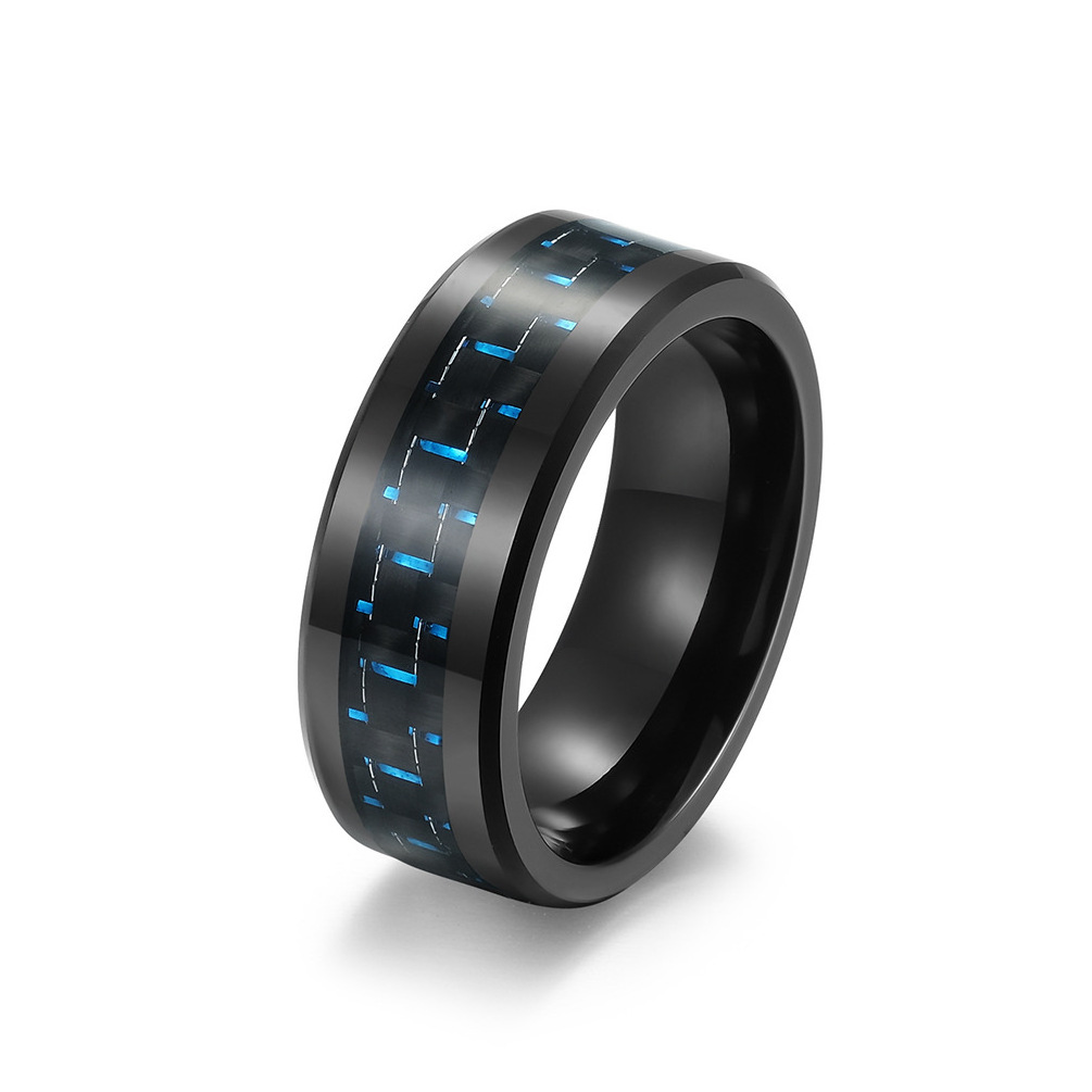 JY New High Quality Ready To Ship Blue Red Green Carbon Fiber Black Tungsten Carbide Ring For Man Fashion Jewelry