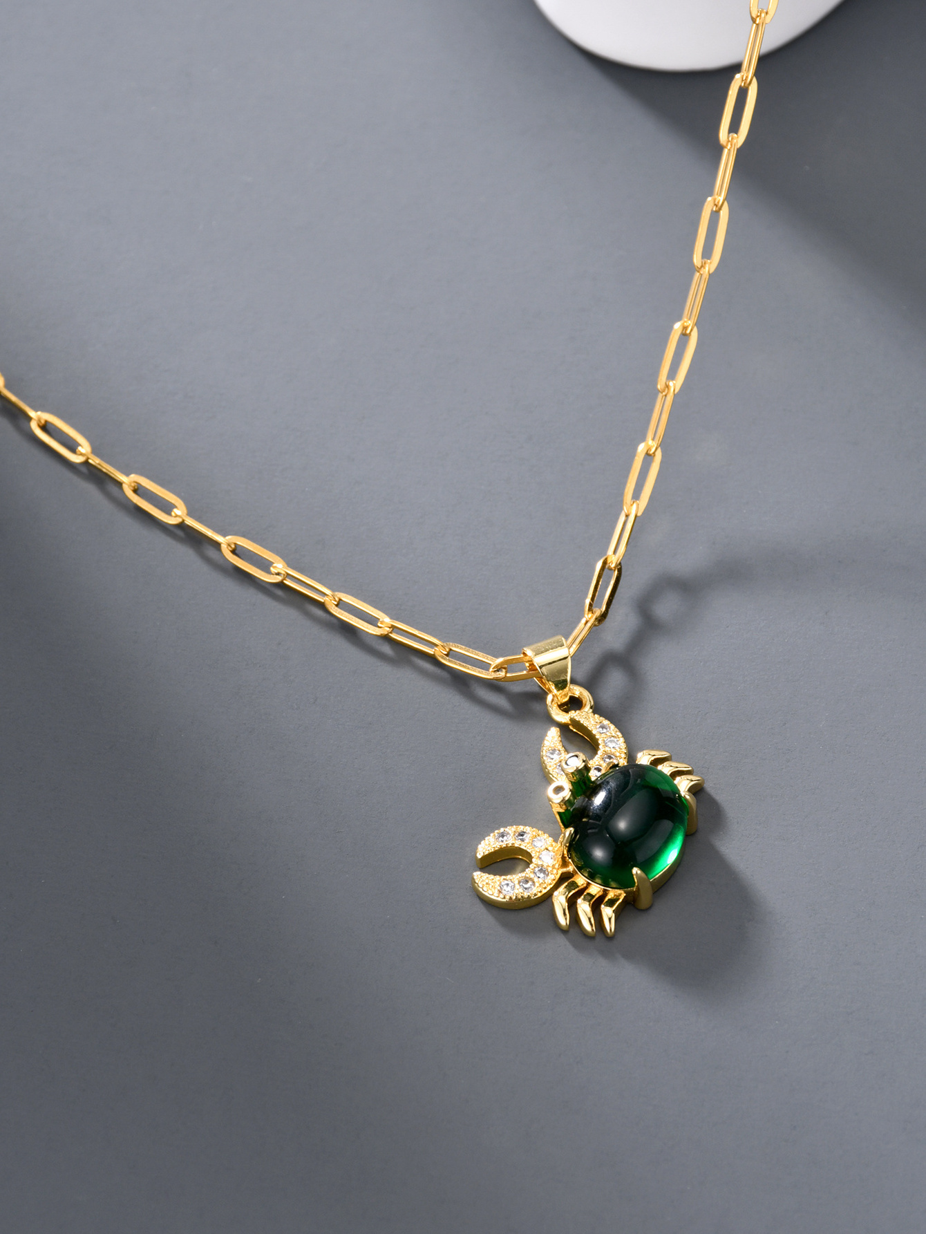 Copper Zircon Green Crab Necklace for Women Girls Gold Plated Chain Necklaces