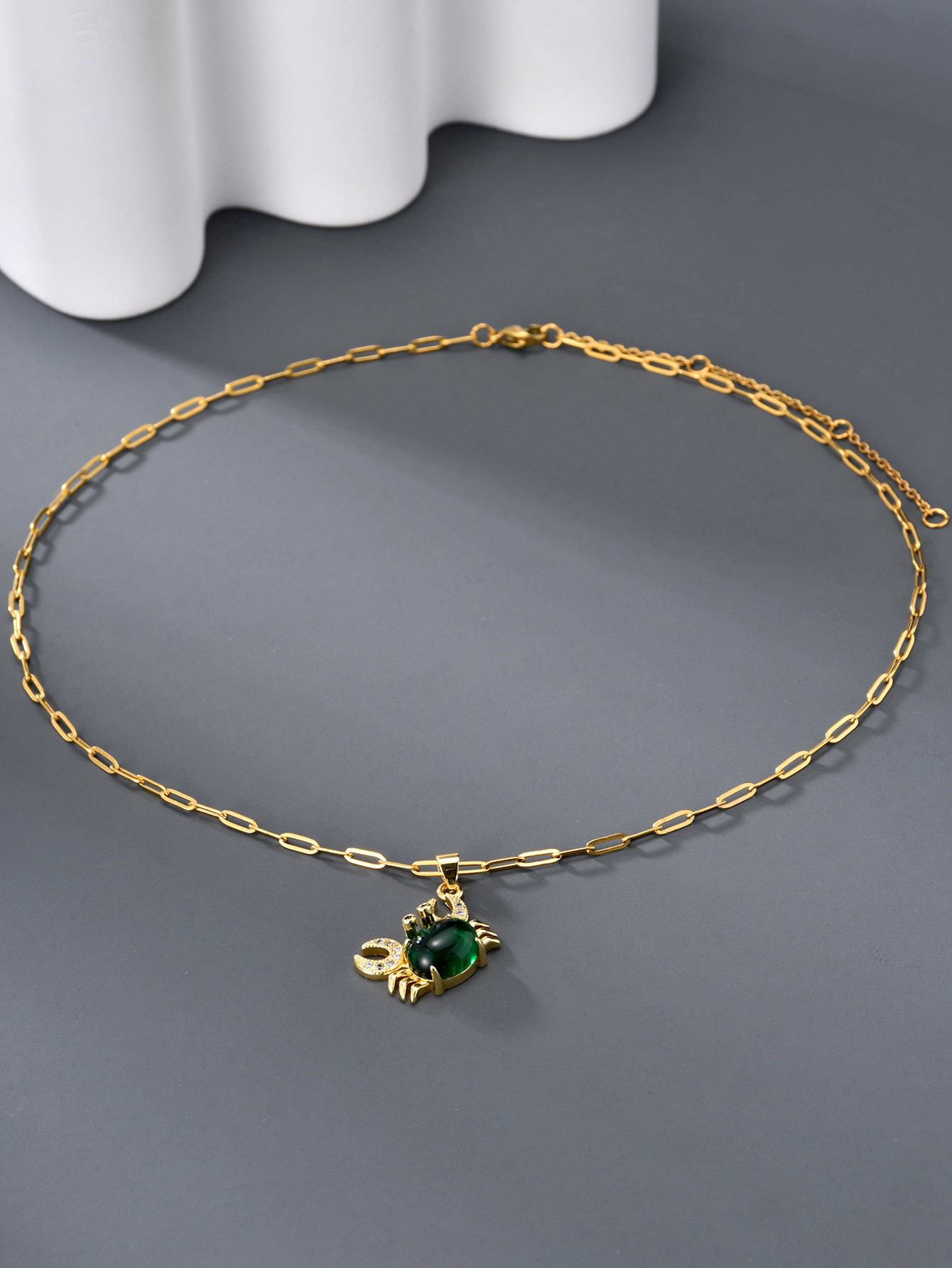 Copper Zircon Green Crab Necklace for Women Girls Gold Plated Chain Necklaces