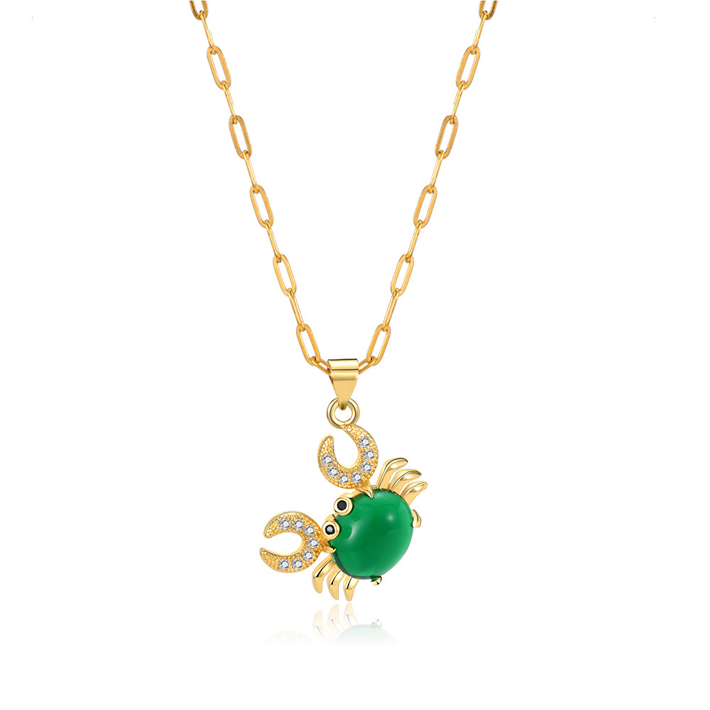 Copper Zircon Green Crab Necklace for Women Girls Gold Plated Chain Necklaces