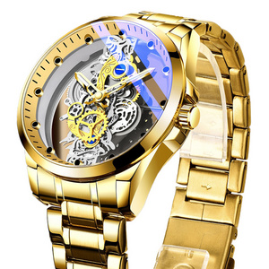 2023 Private Label Custom Stainless Steel Case Back Waterproof Gold Silver Skeleton Square Analog Wrist Quartz Watch For Men