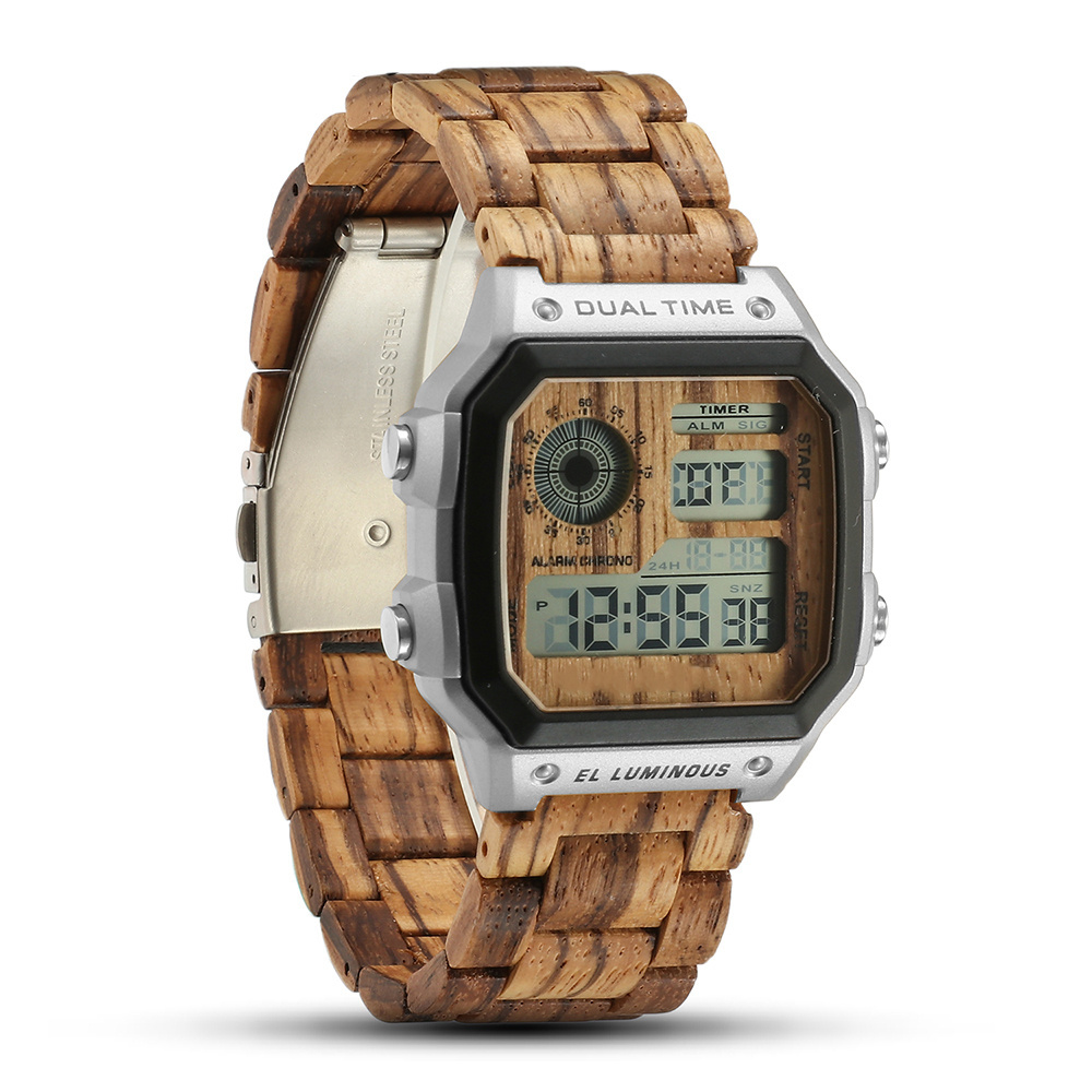 Droppshipping Timer Multi-function Chronograph Nature Zebra Digital Wood Watch