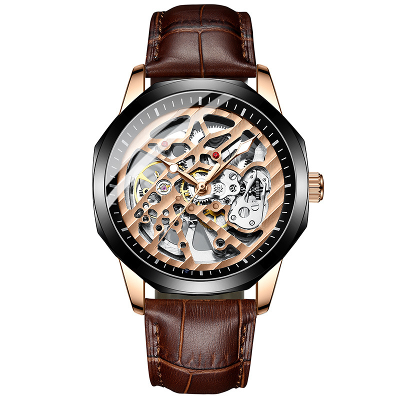 Ailang Brand Genuine Leather Automatic Mechanical Watches For Men Male Skeleton Hollow Out Business Watches