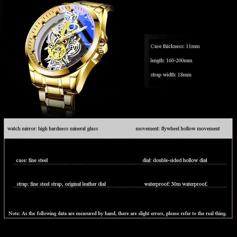 2023 Private Label Custom Stainless Steel Case Back Waterproof Gold Silver Skeleton Square Analog Wrist Quartz Watch For Men