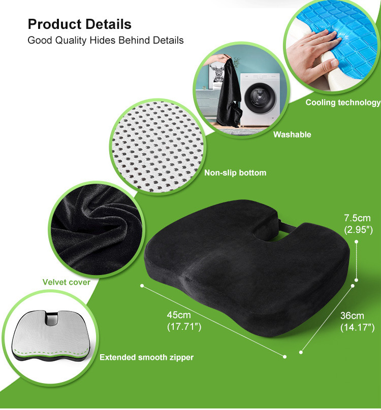 Orthopedic Cooling Memory Foam Coccyx Cushion for Tailbone Pain Sciatica Office Chair Car Seat Cushion  High Density  -QFC023S