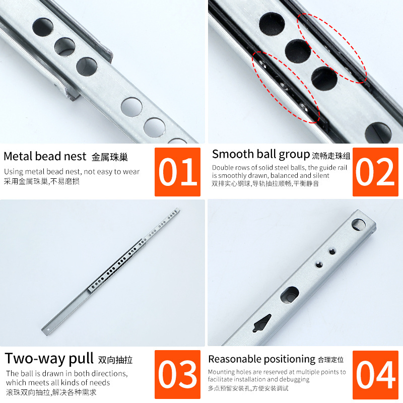 Hot Sale MSY-1702 Jieyang 17mm mini ball bearing iron drawer slide 2 way drawer slide telescopic rail tray