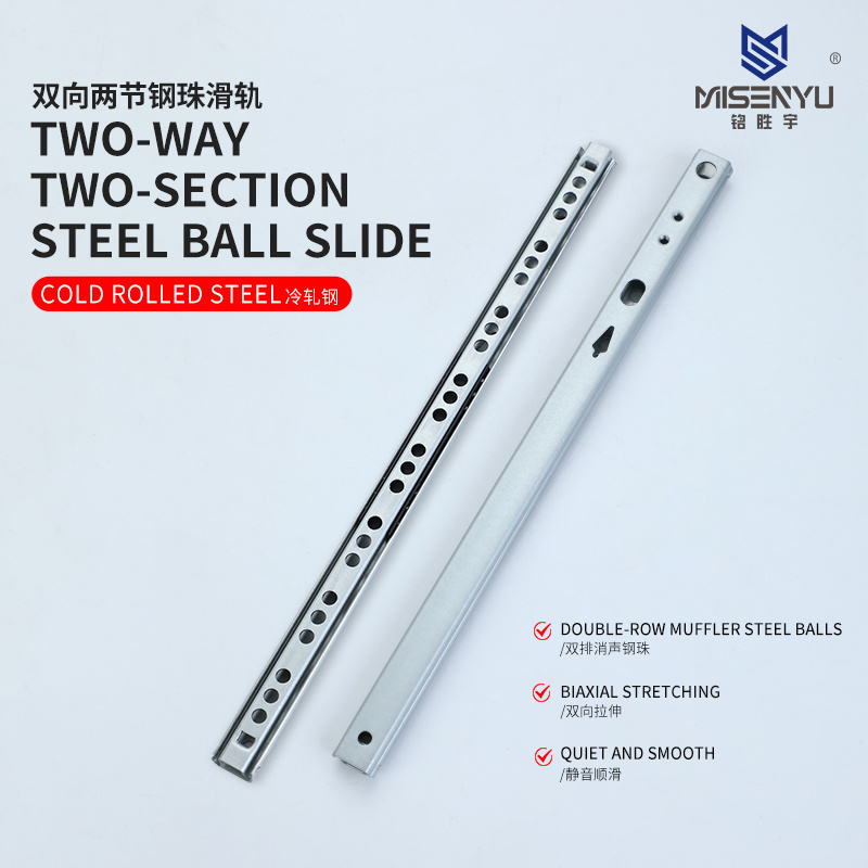 Hot Sale MSY-1702 Jieyang 17mm mini ball bearing iron drawer slide 2 way drawer slide telescopic rail tray