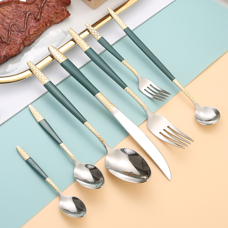 Stainless Steel Wedding Golden Bulk Flatware and Silverware Knife Fork Spoon Black Gold Cutlery Set