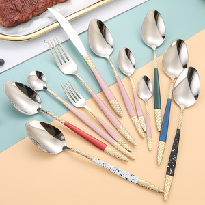 Stainless Steel Wedding Golden Bulk Flatware and Silverware Knife Fork Spoon Black Gold Cutlery Set