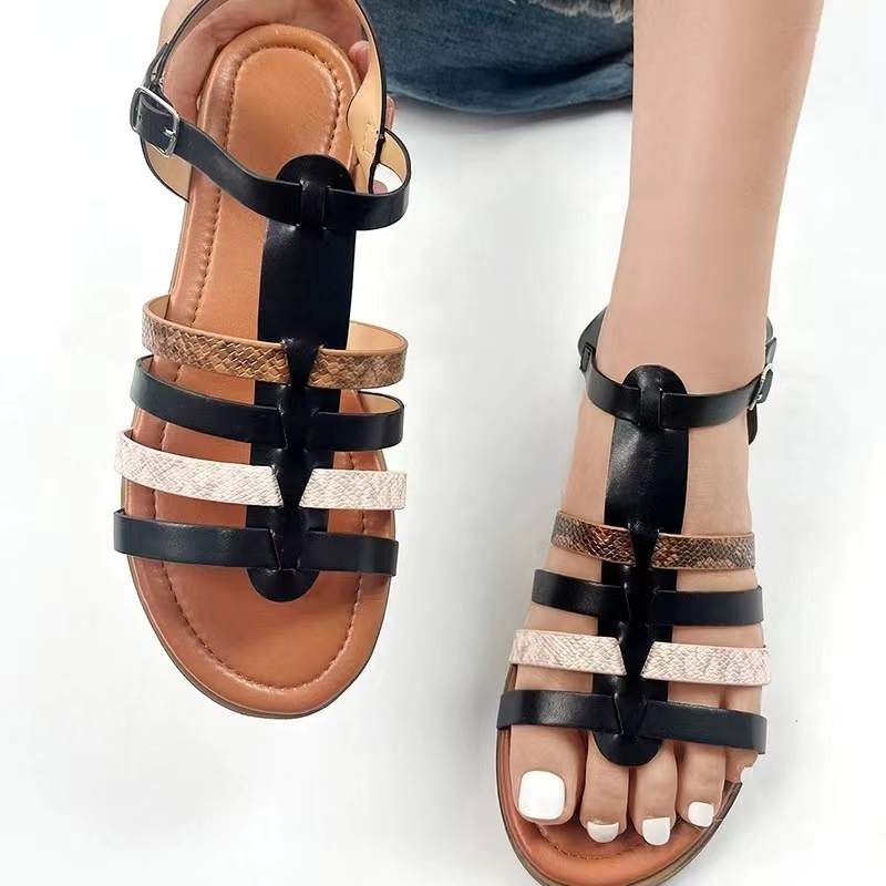 Soft soled Sandals Women's Summer 2023 Thick soled Roman shoes Women's cross strap retro flat beach sandals