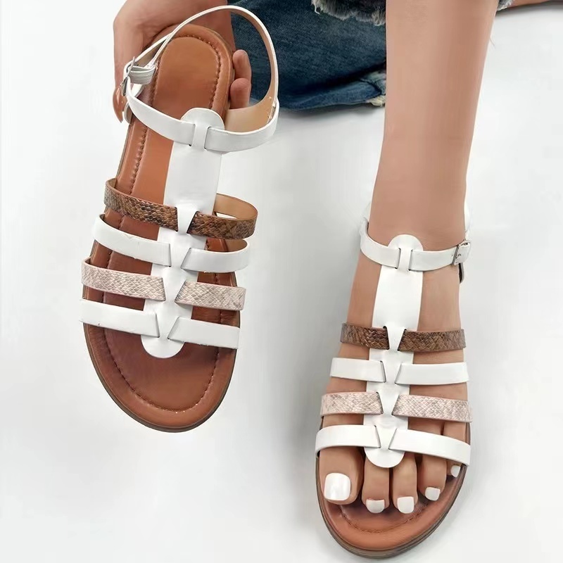 Soft soled Sandals Women's Summer 2023 Thick soled Roman shoes Women's cross strap retro flat beach sandals