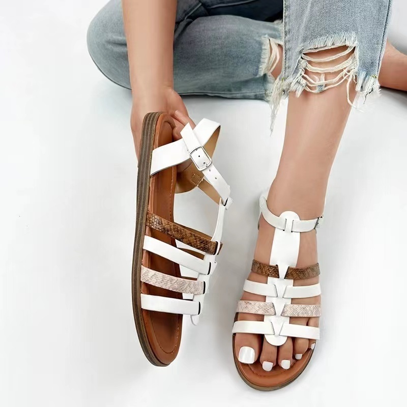 Soft soled Sandals Women's Summer 2023 Thick soled Roman shoes Women's cross strap retro flat beach sandals