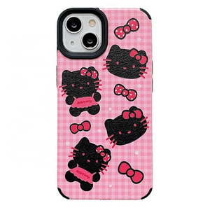 INS Fashion Cartoon Cute Plaid KT Cat Skin Shockproof Protective Phone Cover Case For iPhone 11 12 13 14 15 Pro